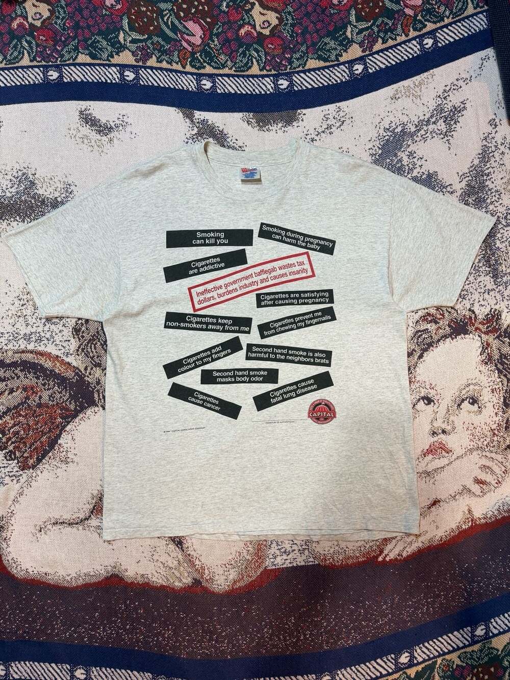 Vintage 1994 Capital Comic Wear Company Anti-Smoking Humor Tee